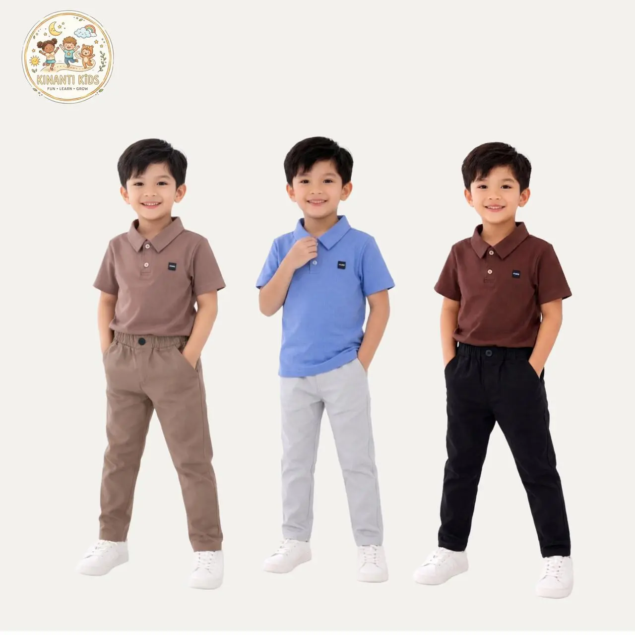 Setelan Baju Kaos Polo Wangki Anak Knit Baju Korean Style Celana Chinos Slimfit Twill Premium Usia 1-10 Tahun