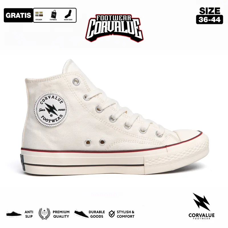 SEPATU CORVALUE FOOTWEAR - Sepatu Sneakers Kasual 87s High Offwhite Pria Wanita Casual Shoes Fashion Sepatu Putih Snekers 0