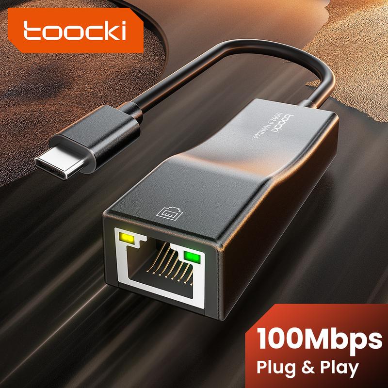 Bộ Chuyển Đổi Ethernet, Toocki, USB 2.0 / Type-C sang RJ45, Tải xuống & Cắm chạy, Miễn phí trình điều khiển, Cổng Ethernet, Thích hợp cho máy tính xách tay, điện thoại di động, chuyển đổi, Hộp TV, Tốc độ truyền lên đến 100Mbps
