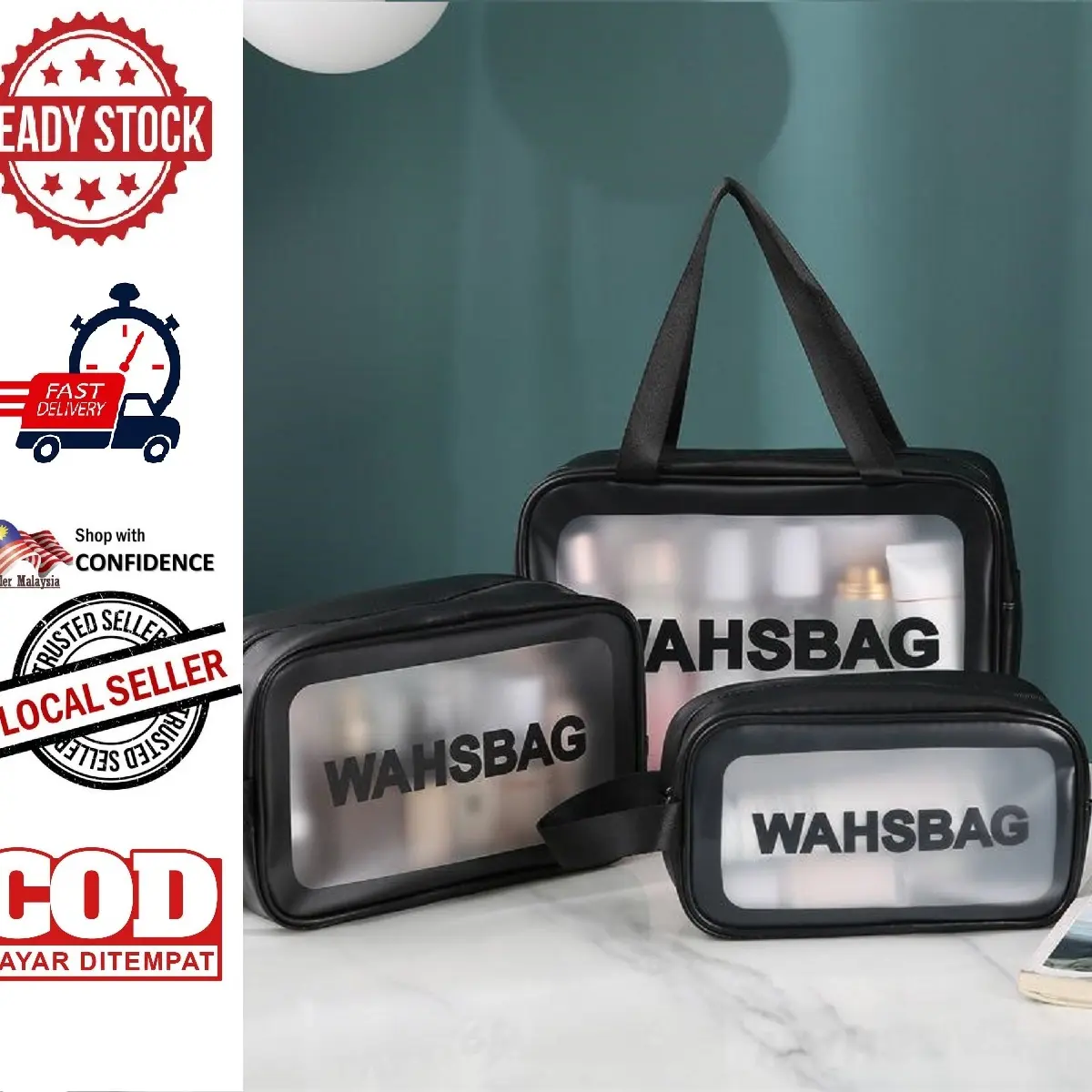 [Ready Stock]Large Capacity Cosmetic makeup toiletry bag Organizer Pouch Girl Women Portable Travel Wash Bag Transparent Waterproof Makeup Storage Bag TPU Cosmetic Makeup Bags Waterproof Make-up bag Travel Bag