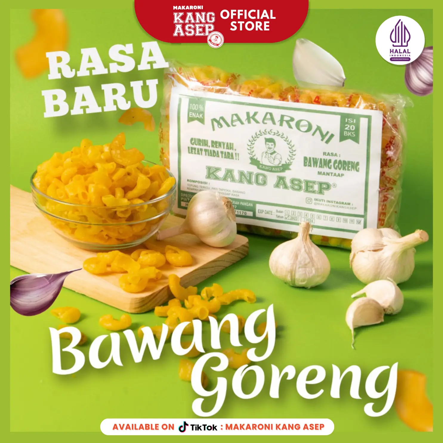 Makaroni Kang Asep Rasa Bawang isi 20 pcs