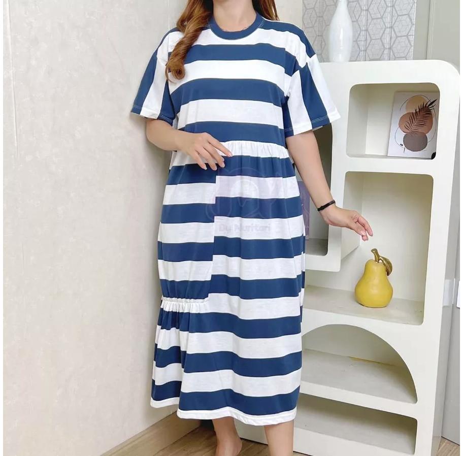 SESIL MIDI DRESS KAOS TANGAN PENDEK | GAUN ABG REMAJA FULL COTTON 100% NTR Casual Wanita REMPEL COMBED BLOUSE Maxi