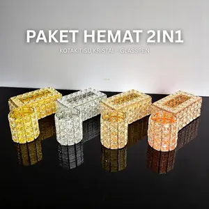 [COD] 603 STORE HAMPERS GIFT PAKET HEMAT SPESIAL IMLEK Kotak Tisu Kristal dan Glass Pen Kristal SET (2in1) Gold