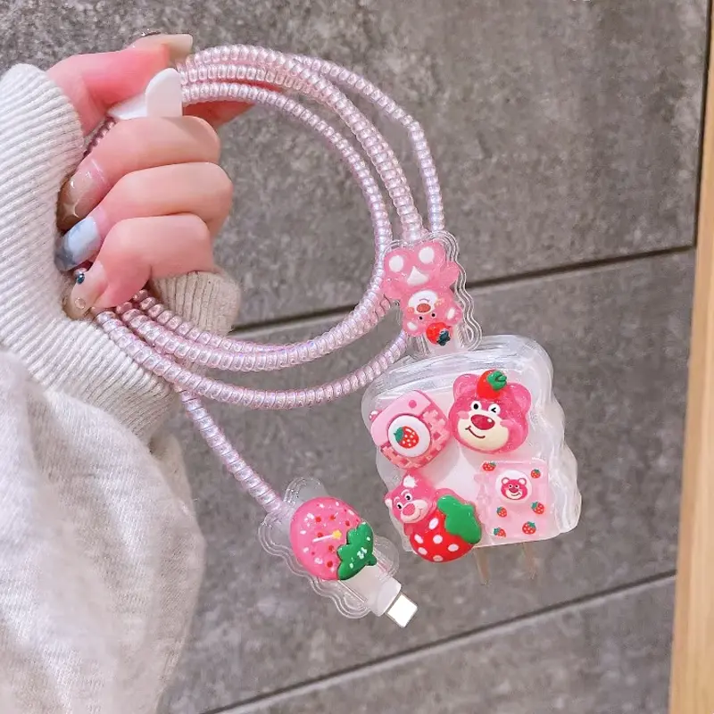 4in1 Set Pelindung Kabel Ins Fashion Sanrio LOTSO Cover Silikon Burger Buah Untuk Iphone / Ipad 18w/20w Charger Pelindung Kabel Aksesoris-FE 3