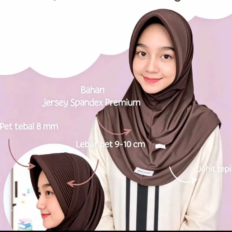 Bergo Sport Sekolah Ped Super Tebal Size M Bahan Jersey Spandex Premium Pet Tebal 8 mm Lebar Pet 9 10 cm untuk Anak Sekolah Hijab Sport