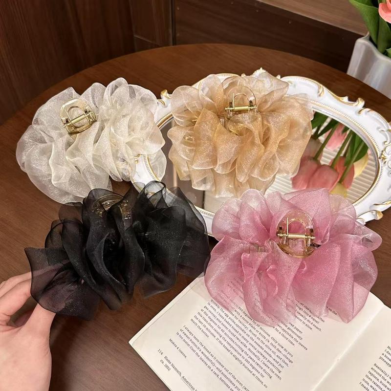 Kẹp Đám Mây Nhiều Màu Bong Bóng Tối Giản Kích Thước Siêu Lớn Kẹp Cá Mập Lưới Nhiều Lớp Ngọt Ngào Phụ Kiện Tóc