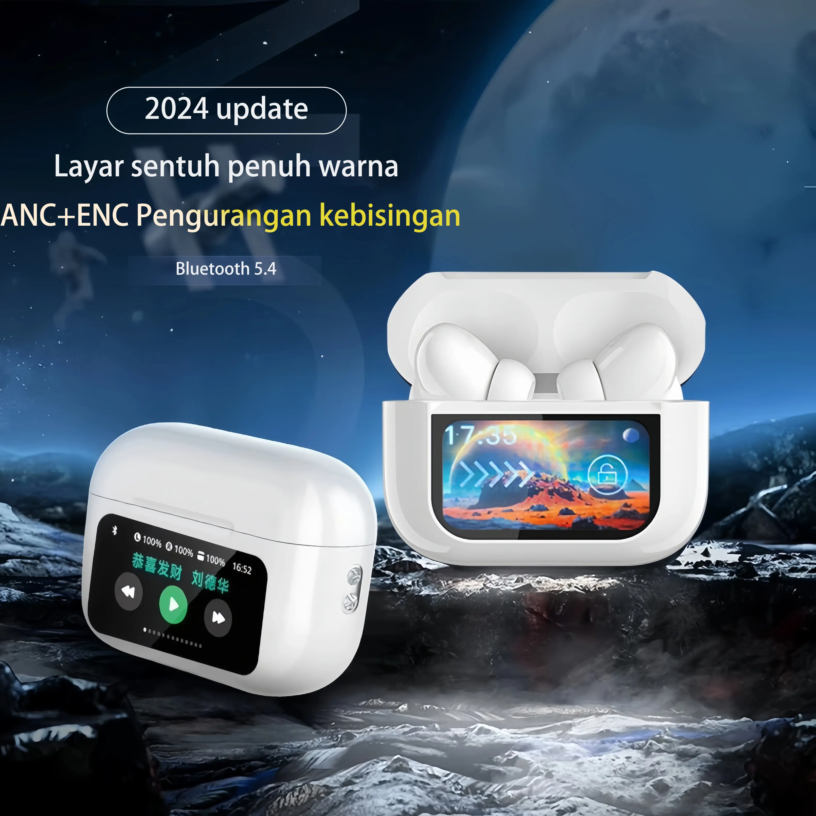 【Headset Bluetooth】【A9PRO Earphone Bluetooth dengan Tampilan Layar】【COD】Layar Sentuh LED Penuh Warna dengan 13 Fungsi Sentuh,5.4 bluetooth，model terbaru dari luar negeri, Wireless,Tws