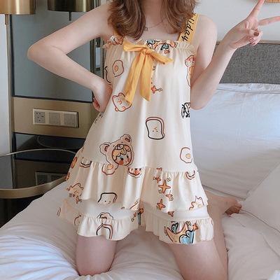 AKS Setelan baju tidur wanita dewasa lengan kutung celana pendek bahan katun polyester adem licin serap keringat motif karakter animasi lucu full kancing fit to XXL big size jumbo kekinian terbaru set piyama perempuan remaja cocok untuk harian PY009 0