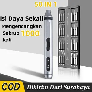 Obeng Elektrik 50 In 1 set komplit Obeng Kecil Obeng Listrik Obeng Baterai Mata Bor alat listrik Type-C Fast Charging