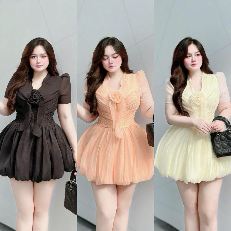 [Kèm Quần] Đầm Tơ Tùng Bí Đính Hoa Ngực Kèm Quần Bảo Hộ Bigsize 60 đến 90ký Chất Vải Voan Tơ Dáng Ngắn Có màu Đen/ Nâu nude/ Kem sữa Để Đi Tiệc Hoặc Đi Chơi