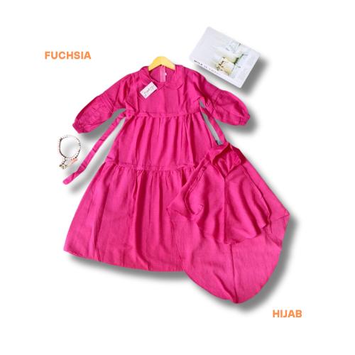 Gamis muslimah anak perempuan latifa Polos linen usia 3 - 12 tahun Gamis free kerudung anak 2