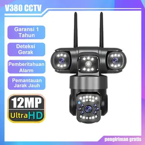 【Hadiah Lebaran】V380 Smart Lensa tiga Kamera CCTV 6K 12MP Luar Ruangan IP66 Tahan Air Pelacakan Seluler Pembicaraan Dua Arah Deteksi gerakan Remote control(semua jenis ponsel)WIFI Koneksi Nirkabel Penglihatan Malam Kamera Keamanan Wireless anti maling