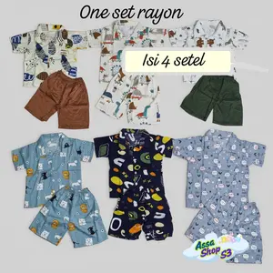PIYAMA Anak Isi 4 Setelan , One Set Rayon 1-7 Tahun Anak Perempuan & Laki-laki baju tidur Motif Fashion Bahan Katun Rayon Lembut Adem