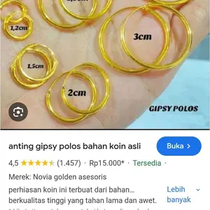 Anting Gipsy Polos Warna 24 Karat Aksesoris Perhaisan ATG21