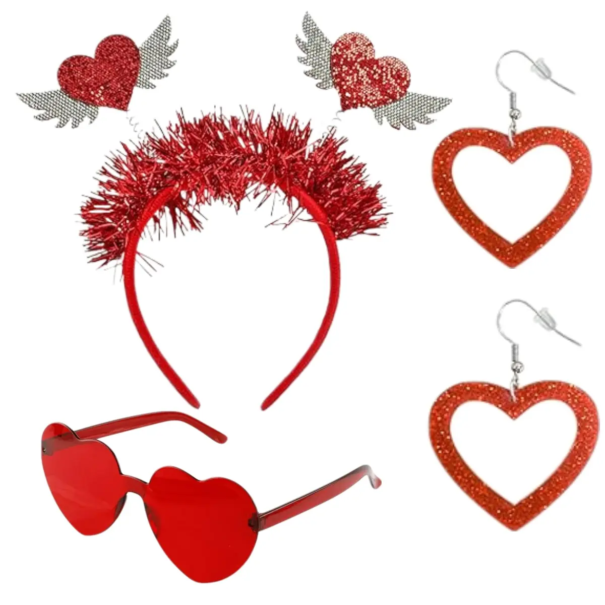 3 Piece Valentines Day Accessories Set Include Heart Headband Heart Head Boppers Heart Shape Sunglasses Heart Earing for Valentine Party Favors Costume Supply Gifts Photo