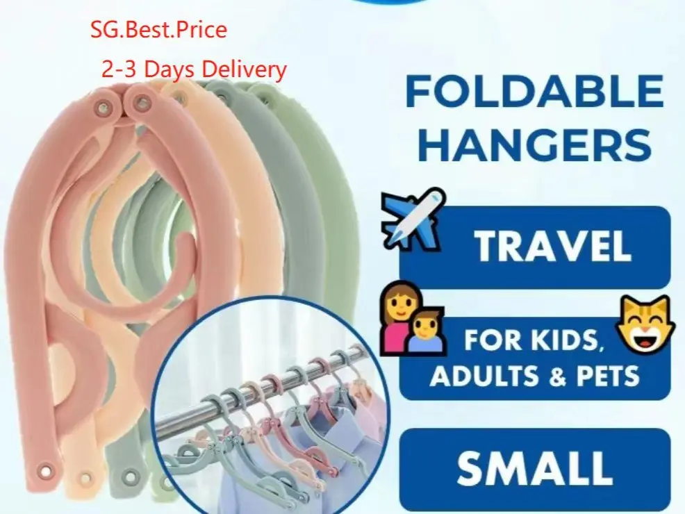[SG Stocks]Travel Small Compact Hanger Foldable Hangers for Holiday Work Trips Kids Choldren Pets Clothing Adult Portable Folding Travel Hangers Space Saving Multi-Functional Non-Slip Plastic Clothes Rack
