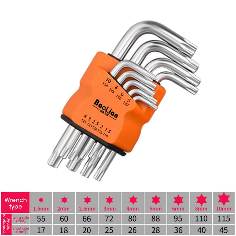 9Pcs Torx Star Wrench Kits Set Allen Keys Hexagon Hex Head Spanner Keys Set Double End L Type Star Screwdriver Hand Repair Tools 5