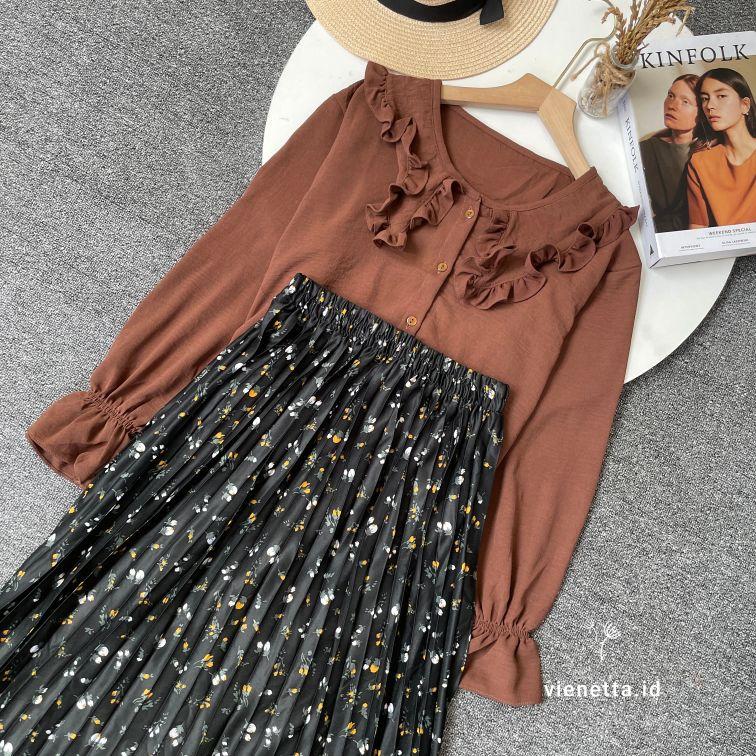 Vienetta.id - ONE SET SETELAN WANITA BAJU ROK PANJANG one set KIYOWO one set LUCU one set wanita kekinian korean style SETELAN ROK BUNGA FLORAL SKIRT BAJU BUAT HEALING PIKNIK JALAN HANGOUT KULIAH goKAMPUS TERBARU KEKINIAN 2026 OVERSIZE FIT XL CASUAL BASIC