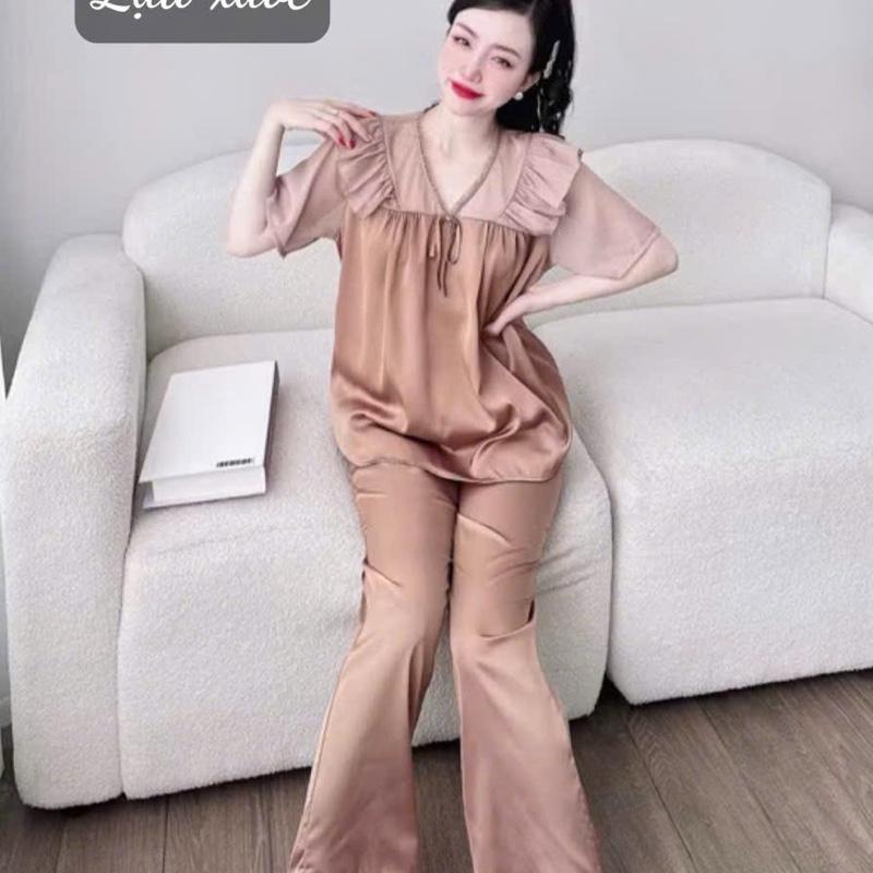 (40-60kg) Pijama tay ngắn cổ V trơn tiểu thư