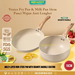 VENICE WAJAN SET 2PC Panci mpasi bayi cookware set milk pan and penggorengan fry pan 16cm anti lengket teflon marble granite putih