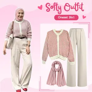 One Set Wanita Kekinian OOTD Korean Style ( Sweater Rajut + Loose Pants + Pashmina Ceruty ) Baju Setelan Nyaman Lembut- LT068 Casual Remaja Panjang