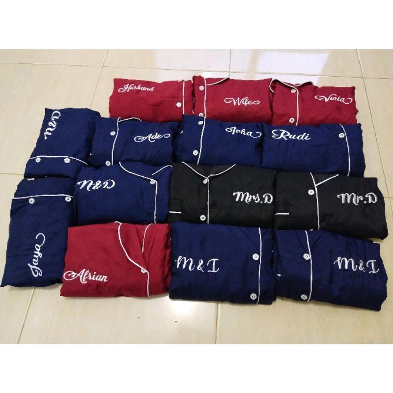 Piyama pajamas baju tidur couple pria wanita custom bordir nama hadiah kado gift nikahan wedding pernikahan prewedding / untuk seserahan murah unik lucu navy hitam merah maroon cewek cowok 2