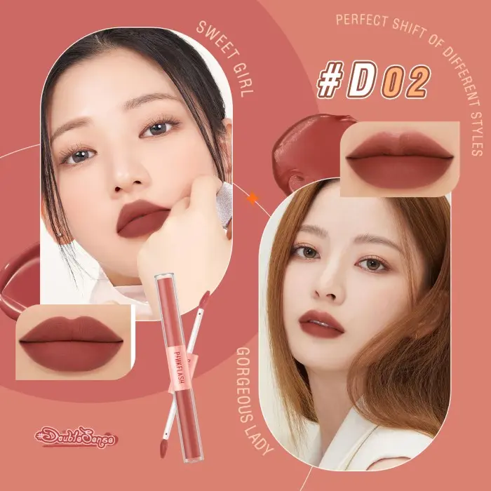 PINKFLASH 2 In 1 Dual-ended Matte Lipstick Liquid Lipstick Velvet Tint Duo Liquid Lipstik Ombre Tahan Lama 4