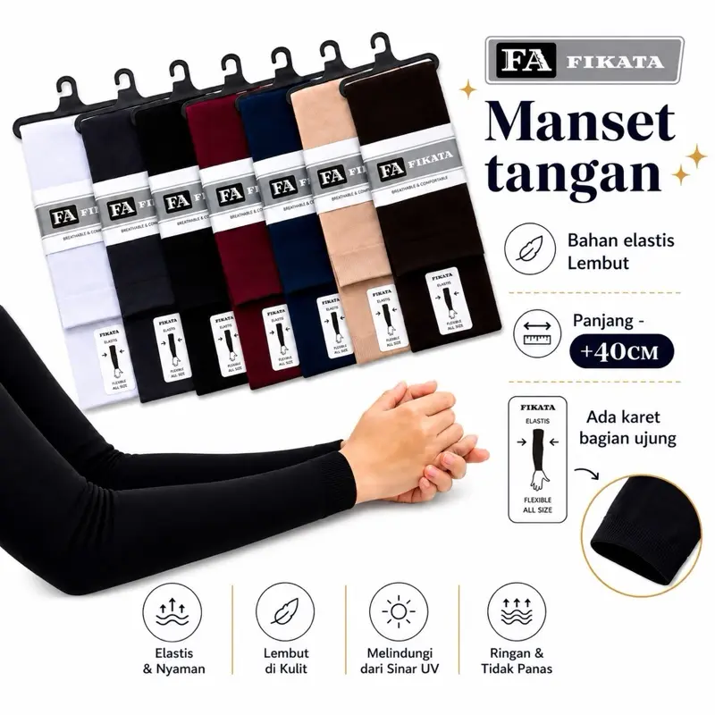 Manset Tangan Polos Tebal Premium untuk Pria dan Wanita Handsock Muslim Panjang Berkualitas Tinggi dari Spandex Nylon Hitam
