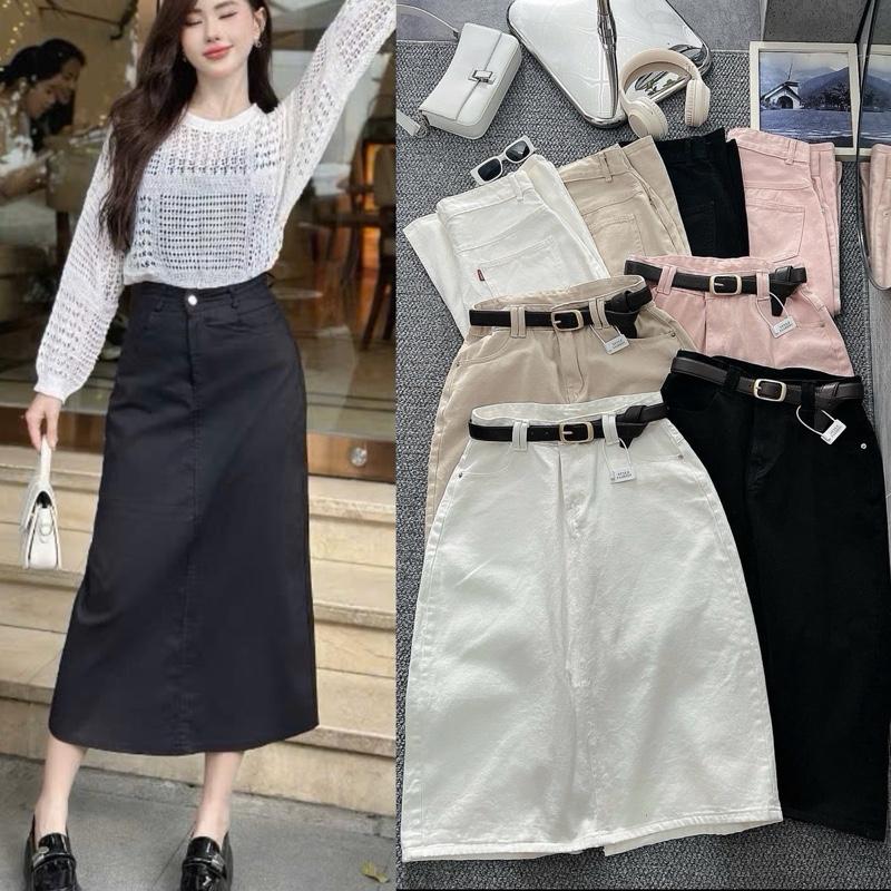 Chân váy dài Bigsize 55-90kg jean cotton mềm mịn basic đơn giản Ms430