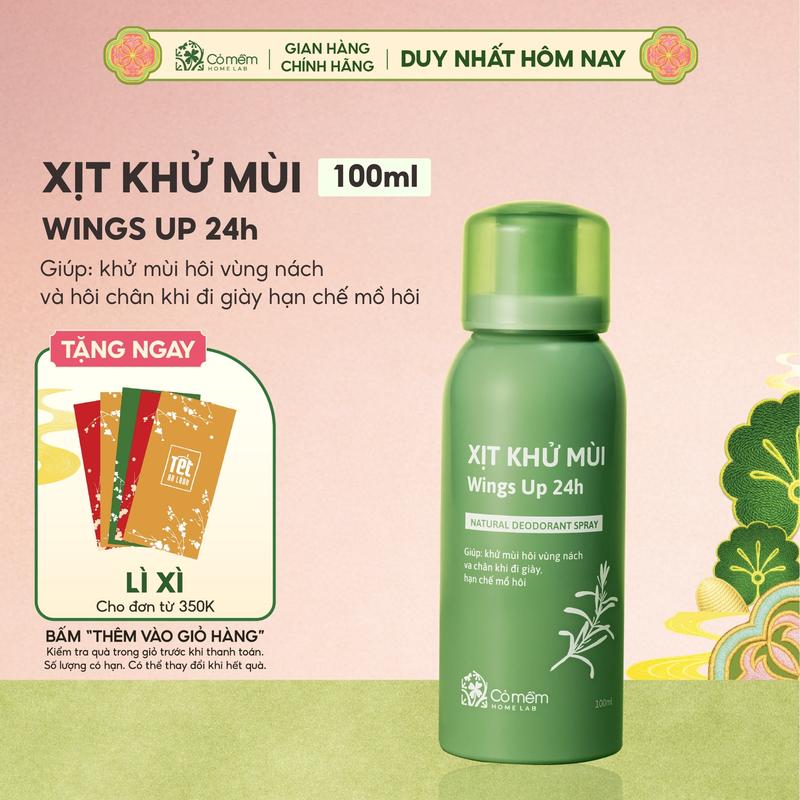 Xịt Khử Mùi Wings Up 24h Khử Mùi Hôi Nách Hôi Chân Giảm Tiết Mồ Hôi Và Ngăn Ngừa Vi Khuẩn Gây Mùi Cỏ Mềm 100ml