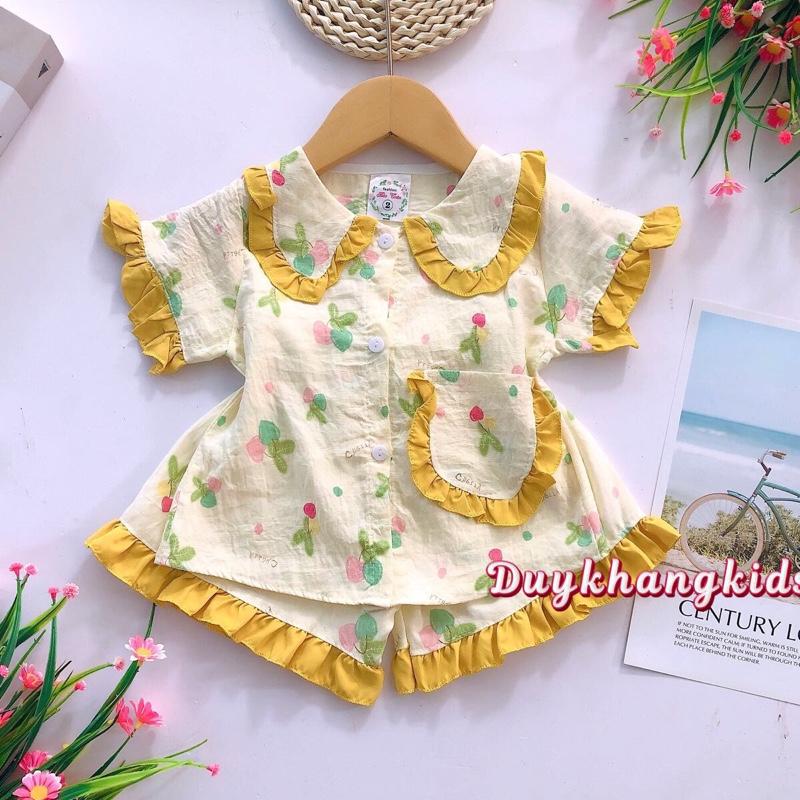 Bộ pizama ngắn Phải cotton Hàn mềm mát cho bé gái 8 đến 16kg 1
