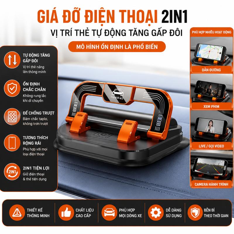 Giá Đỡ điện thȯại 2 In 1 Xoay 360 Độ Dành Cho Ô Tô - Tích Hợp Chức Năng Định Vị…