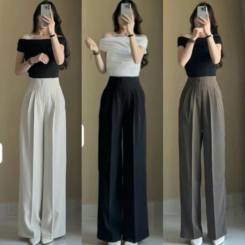 Quần suông cạp liền khóa sườn có phiên bản cho Nấm vải gold nhật có 2 túi.