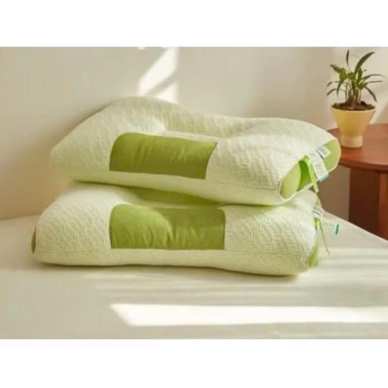 Gối Công Thái Học Xanh Lá Chất Lượng Cao Nhập Khẩu Bông Gòn Trắng Tinh Khiết Hỗ Trợ Đau Mỏi Vai Gáy