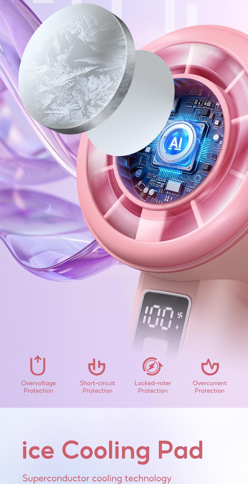 Yodevoe B02 High-Speed Fan Portable HandHeld Fan Semi Conductor Icy Cool Air Mini kipas Strong Wind 100 Gear Wind Speed kipas angin Digital Display Adjustable Turbo kipas