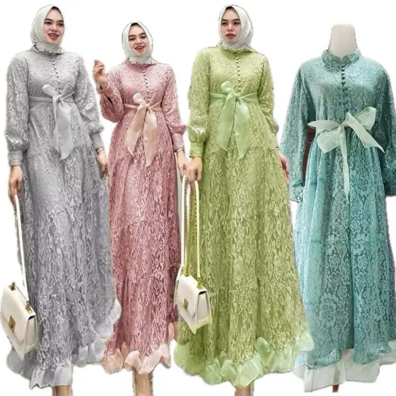 Gamis Pesta Kondangan Solena Dress Brukat Mewah Maxi Karet Rempel