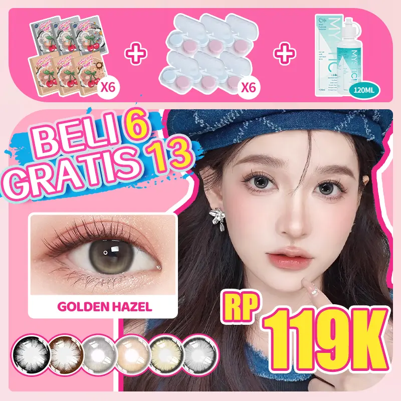 [ Beli 6 GRATIS 13 ] Mysticeyes Softlens Mata 14.0mm-14.5mm (NORMAL) Paket kombinasi :6 Pasang Softlens +Air Pencuci Softlens 120ML+ 6Casing Gratis 0
