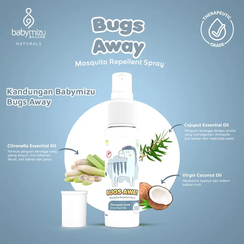 BABYMIZU Bugs Away - Spray Anti Nyamuk Bayi Natural No Alcohol No DEET - Anti Serangga & Deep Sleep Traveling Bayi (30 ml) 1