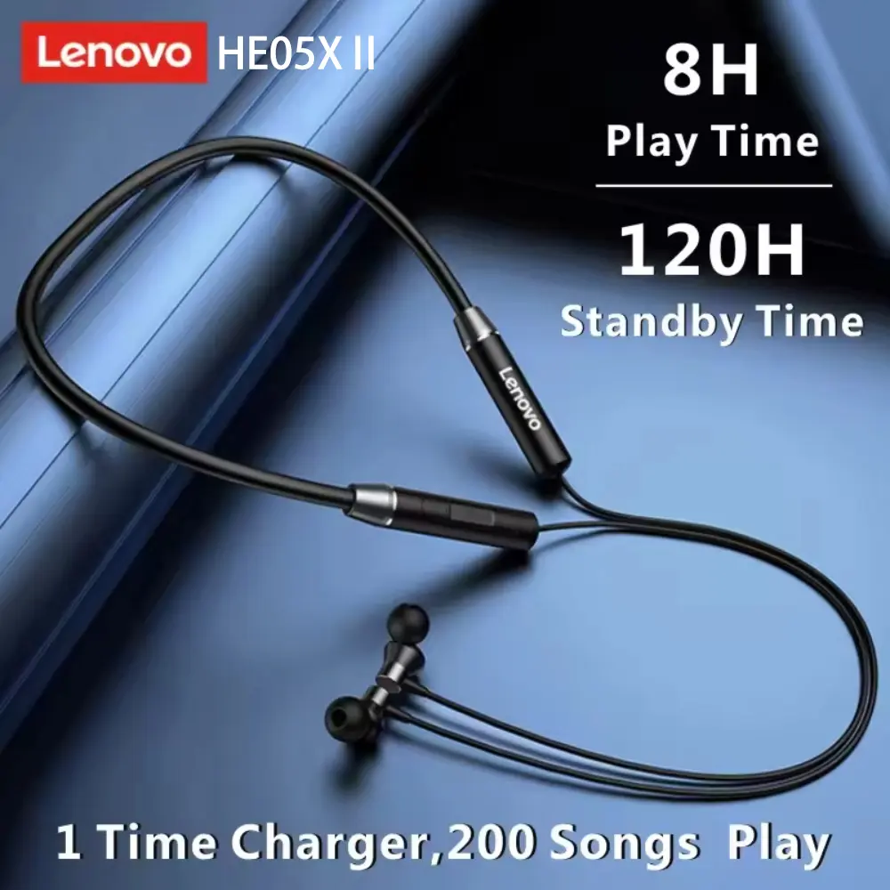 Tai Nghe Nhét Tai Nghe Chính Hãng Lenovo HE05XII, Bass Hifi Từ Tính, Dây Đeo Cổ Chống Thấm Nước, Tai Nghe Thể Thao Âm Thanh Nổi, Tai Nghe Không Dây Chân Thực