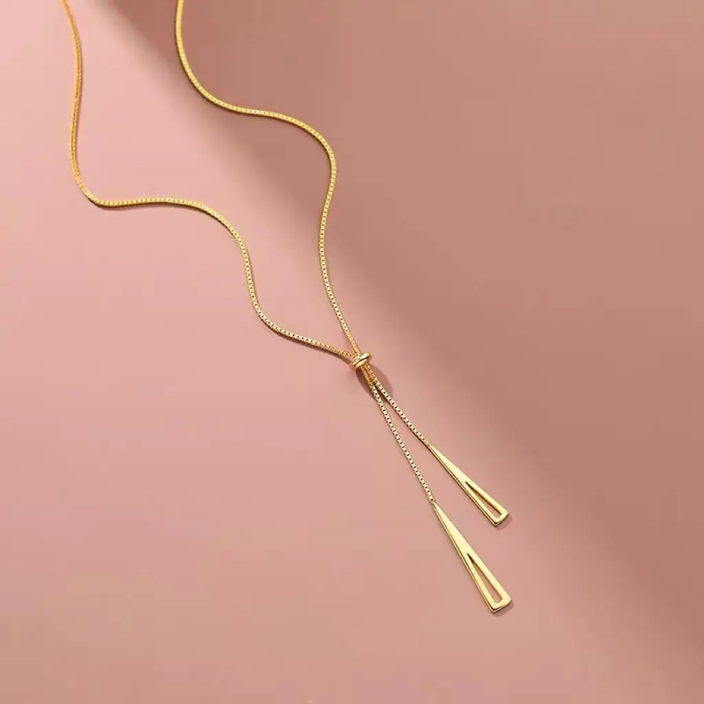 088 Kalung liontin bentuk segitiga geomteris long geometric triangle adjustable bisa diatur serut fashionable kekinian trendy kece untuk wanita titanium premium anti luntur Perhiasan