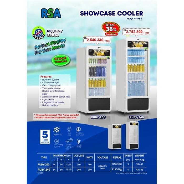 Gambar RSA RUBY240 showcase pintu kaca 240L no frost LED light Ruby 240 dari Indah Home Shop Kota Administrasi Jakarta Selatan Tokopedia