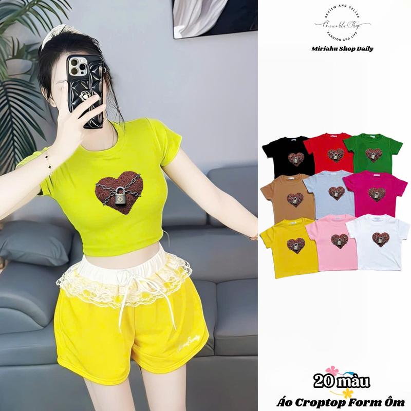 Áo Thun Croptop Nữ Form Ôm Dáng Ngắn In Hình TIm Lock Heart – Thời Trang Cá Tính Hot Trend 2025 - Tôn Dáng Hack - Dễ Phối Đồ
