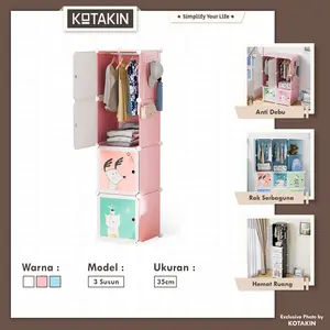KOTAKIN Wardrobe Gantung Lemari Penyimpanan Baju Anak 4 Pintu Susun Kabinet Pakaian Clothes Storage
