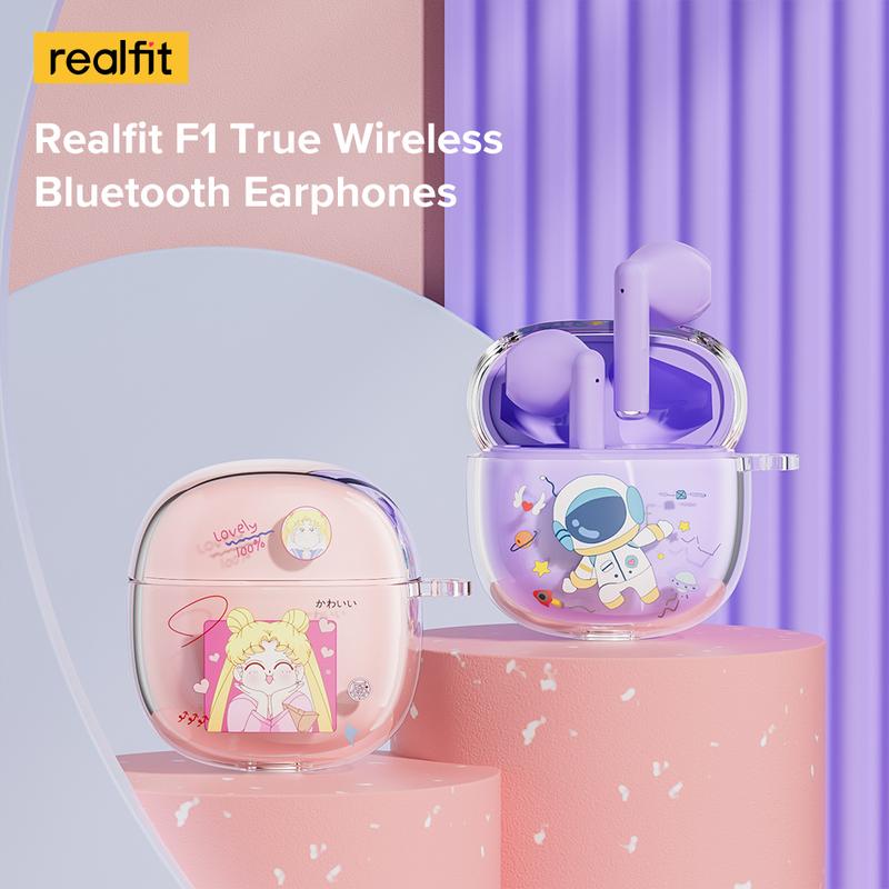 Tai Nghe Nhét Tai Nghe Bluetooth Realfit F1 TWS, Thiết Kế Hoạt Hình Dễ Thương, Đầy Màu Sắc, BT5.3, Tai Nghe Không Dây Mini, Có Mic