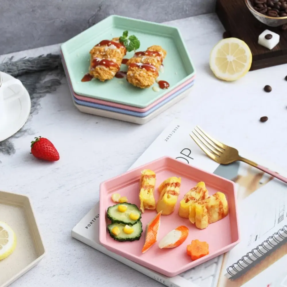 Household Wheat Straw Hexagonal Spit Bone Plate Lightweight Thickened Snack Plate Unbreakable Fruit Plate Kids
