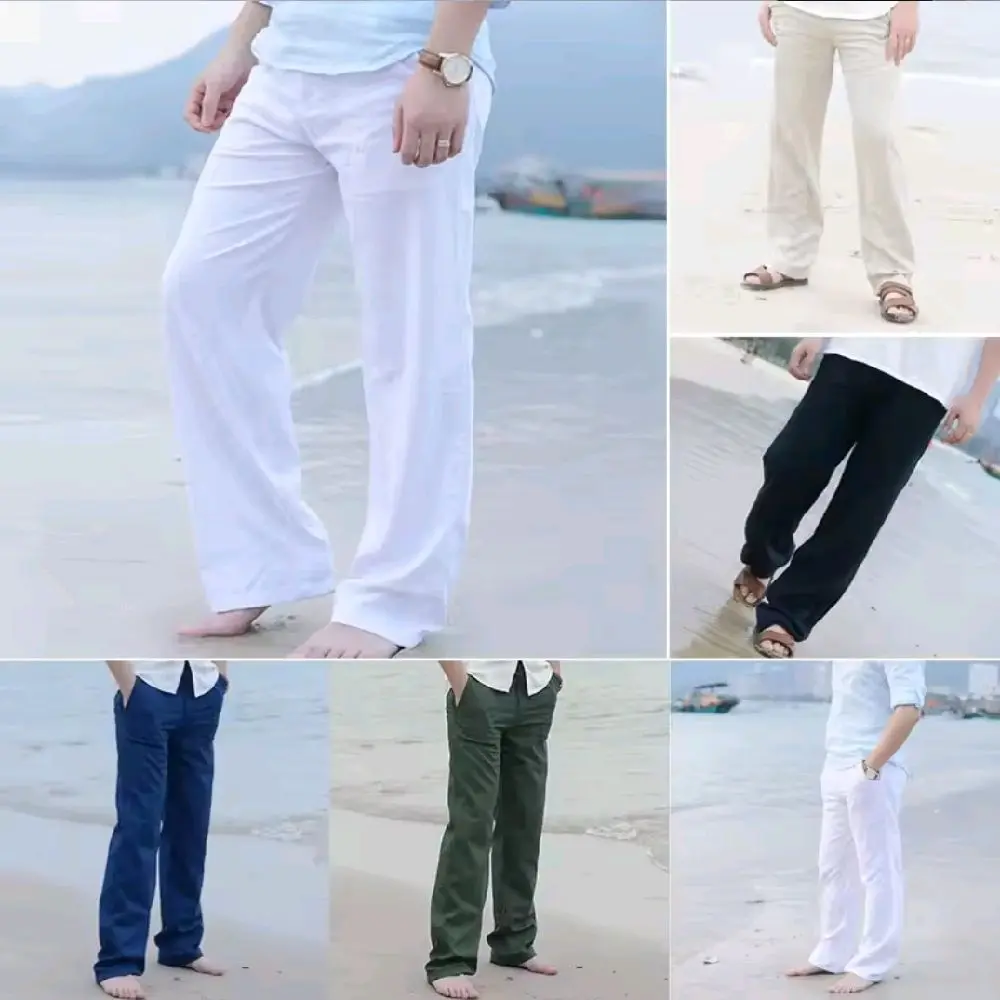 LINEN.ELITE Celana Panjang Pria Reguler Katun Linen Celana Linen Casual Santai Formal