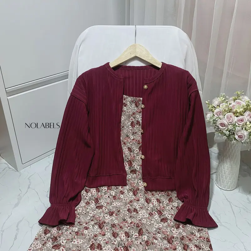 sheraa.id | SETELAN WANITA OVERALL MIX CARDIGAN / Atasan CARDY Kancing Crop KNIT HORNET Outer MIX OVERALL DRESS Panjang MOTIF FLORAL KOREAN STYLE 1