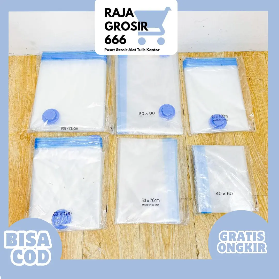 Plastik Bag Vacum Travelling Manual dengan Pompa kantong ajaib Banyak ukuran Varian Ukuran Praktis Mudah dibawa compatible