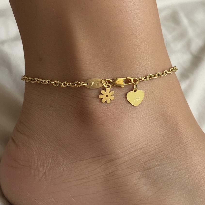 TERBARU Gelang Kaki Wanita Titanium Bahan Tahan Lama dengan Desain Cantik dan Detail Hati dan Bunga