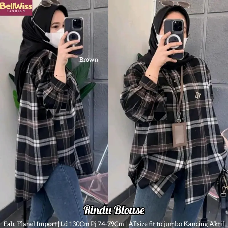 “Rindu” Kemeja Wanita Model Oversize LD 130 Bahan Flanel Kotak-kotak Best Seller/ Baju Atasan Wanita Terlaris Cuttingan Jumbo Busui dan Wudhu Friendly Termurah. Shera. Sarah 2